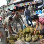 Satpol PP Kapuas Hulu ketika menertibkan pedagang musiman