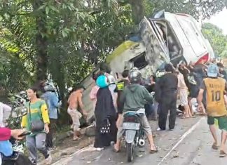 Bus DAMRI Sintang–Pontianak Kecelakaan di Desa Penyeladi, Rem Diduga Blong