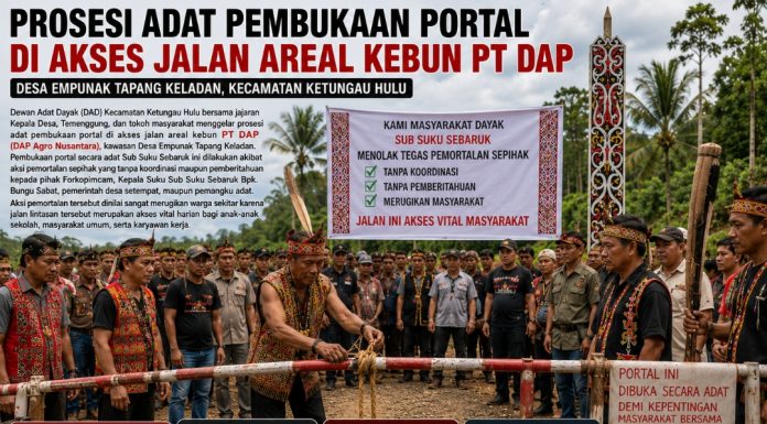 Portal Jalan Sawit PT DAP Dibuka Secara Adat, DAD Ketungau Hulu, Kades, Temenggung serta Tokoh Adat dan Tokoh Masyarakat serukan jaga kondusifitas investasi